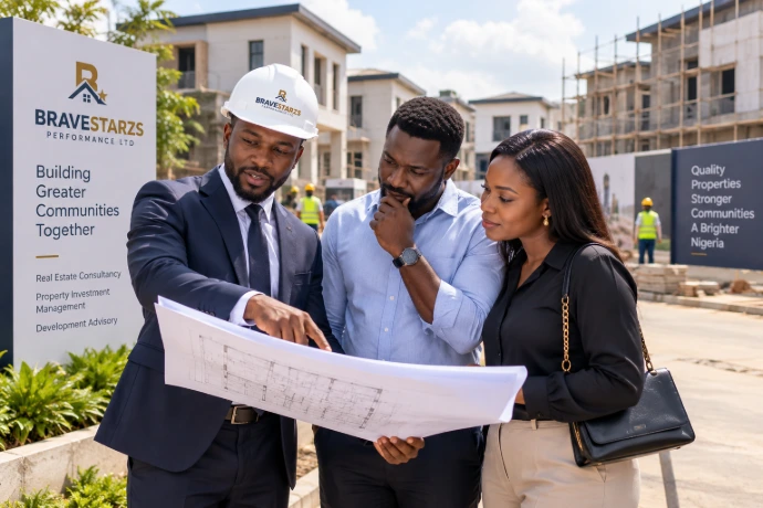 BRAVESTARZS consultant reviewing property plans with clients 