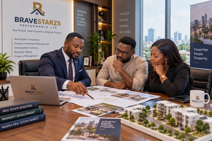 BRAVESTARZS property consultation with clients reviewing property investment information 